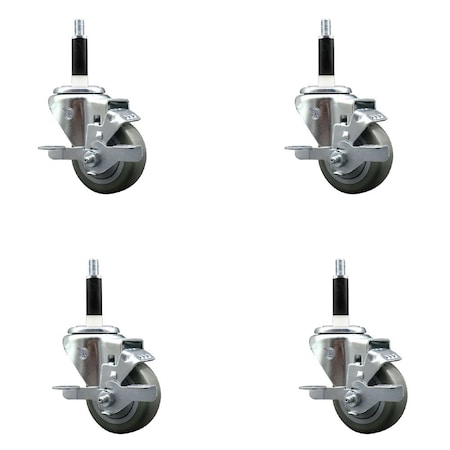 Service Caster 3'' Gray Poly Swivel 7/8'' Expanding Stem Caster Set with Brake, 4PK SCC-EX20S314-PPUB-TLB-78-4
